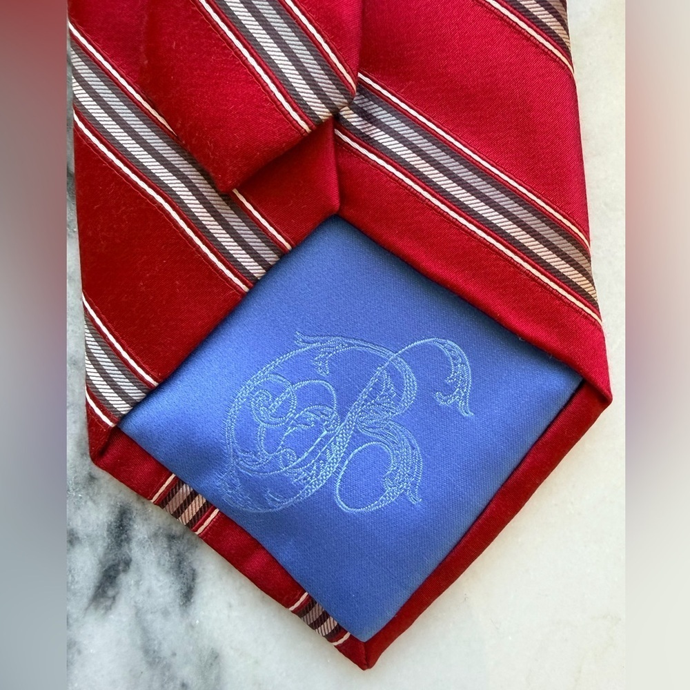 Bugatti Red and Gray 100% Silk Striped Tie - Picture 4 of 5